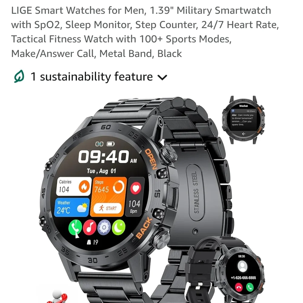 Rugged Military Standard Smartwatch - Black - Picture 4 of 13